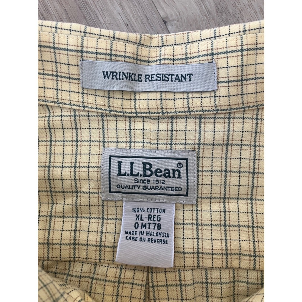 LLBean Mens‎ Wrinkle Resistant Plaid Button Down Shirt XL Yellow Blue Tan - Picture 3 of 5